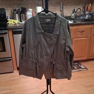 LOFT Olive Utility Jacket with Quilted Yoke